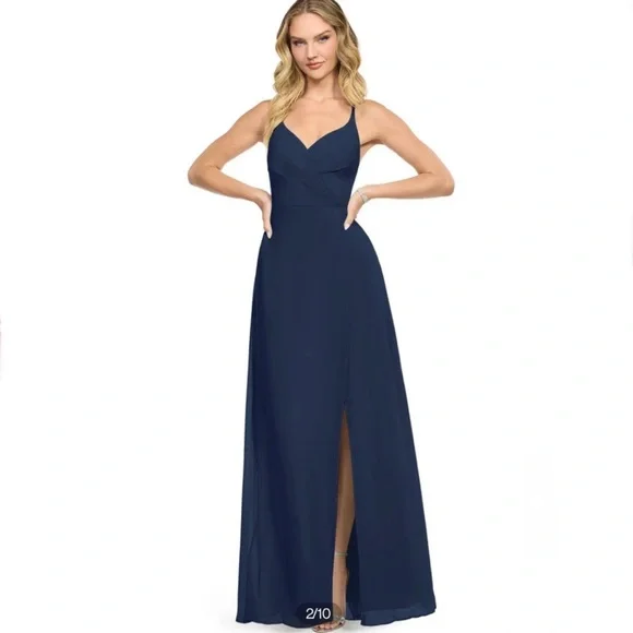 AZAZIE DAVIS - Navy A-Line V-Neck Chiffon Dress - Picture 1 of 3
